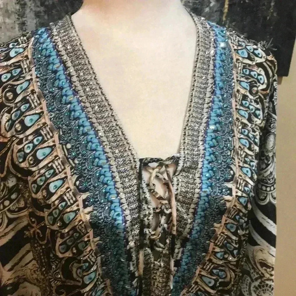 Sakkas Kaftan Mixed Animal print with Intricate Beading V Neck Top-One Size - Picture 5 of 12